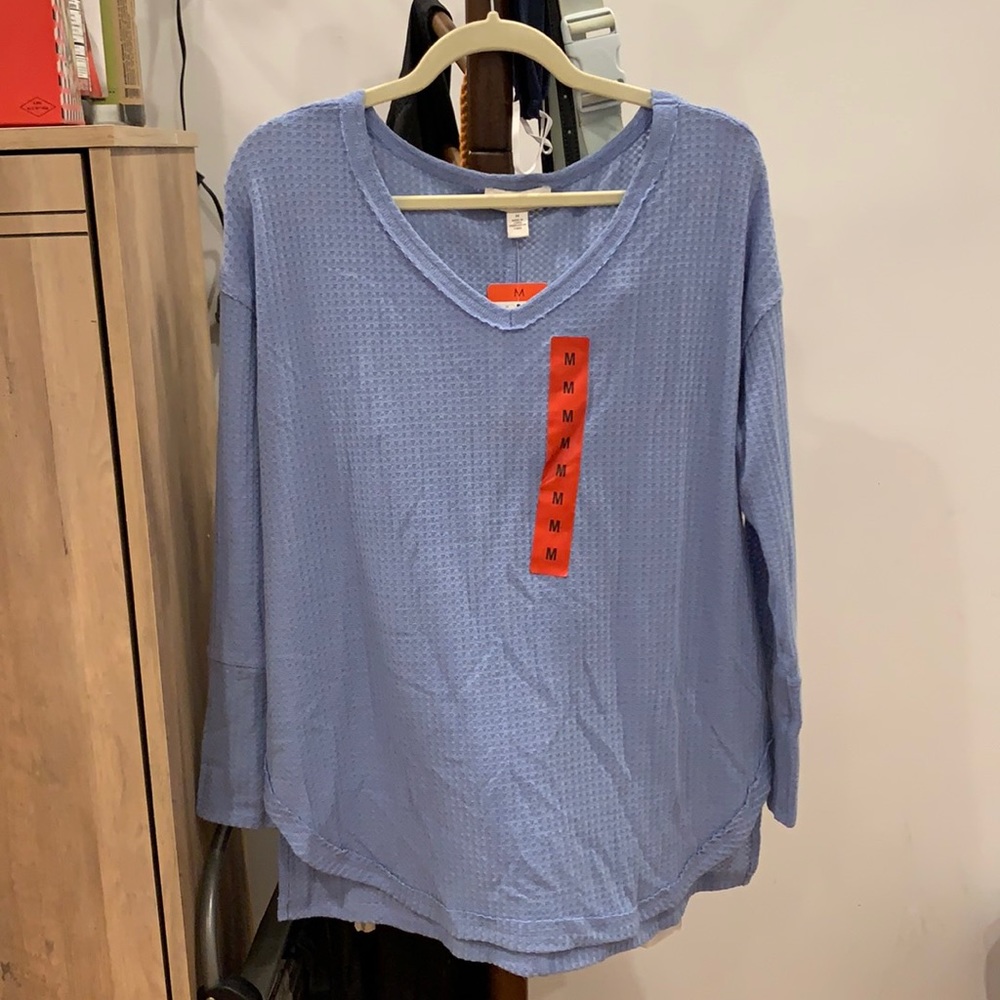 Light blue v neck waffle sweater